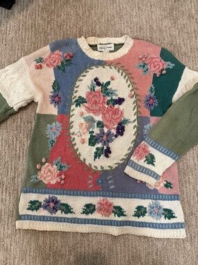 Vintage Sweater Floral Patchwork -Casual Corner